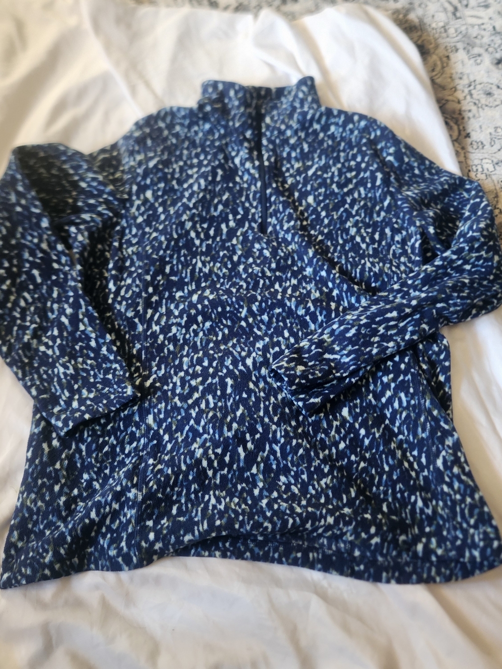 Lands' End 1/4 Zip Fleece Jacket Mock Neck Blue Confetti Gorpcore Outdoor Med